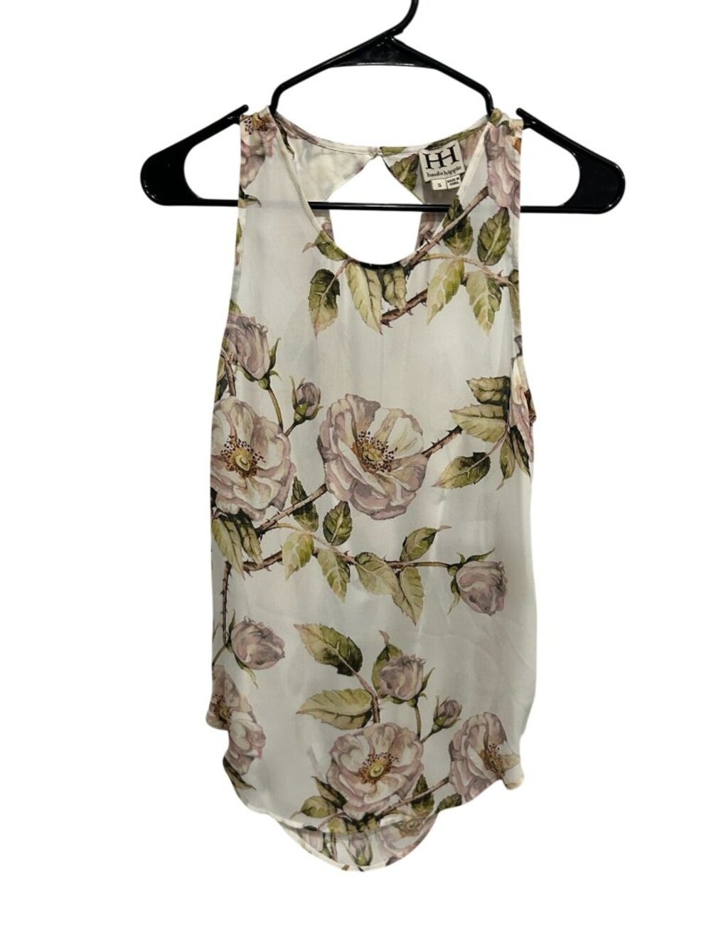 Haute Hippie Small Floral Sleeveless Silk Blouse Keyhole Back Floralcore Boho
